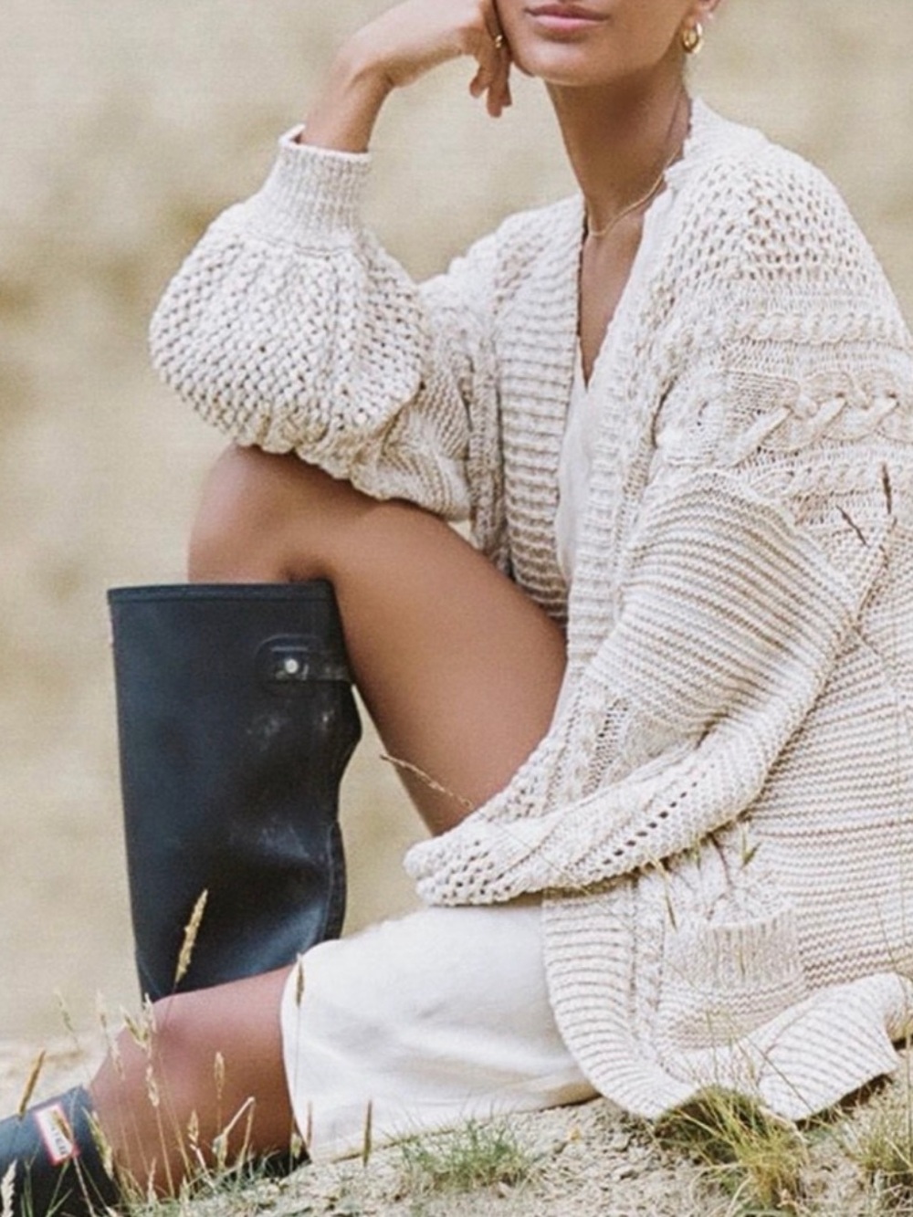 SPELL Carmen Knit Cardigan Cream Gold Lurex S/M
